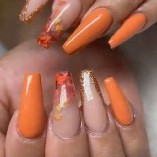 Orange Leaf Fall Nail Design