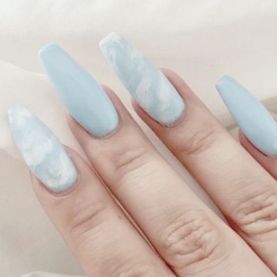 Baby Blue Cloudy Nails