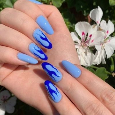 Dark Blue Flame Nails
