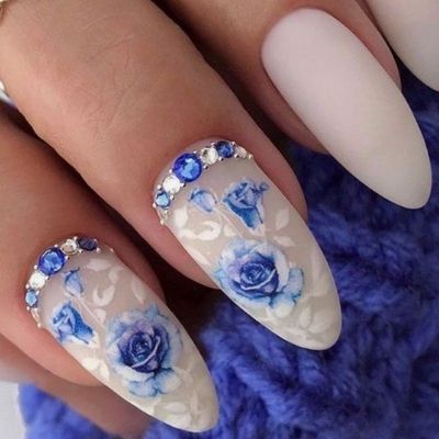 Blue Floral Nails