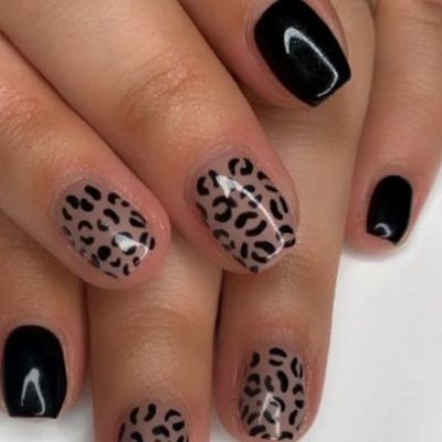 Short Leopard Gloss Nail Design