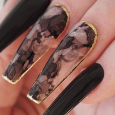 Smoky Nail Design With Gold Outline