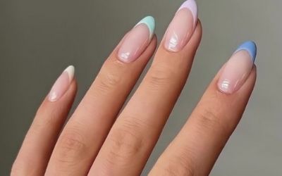 Simple French Tip Oval Short Nails