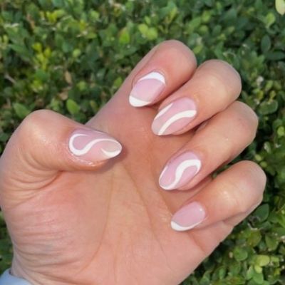 White Swirls Almond Nails