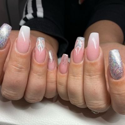 Silver Sparkle Flame Nails