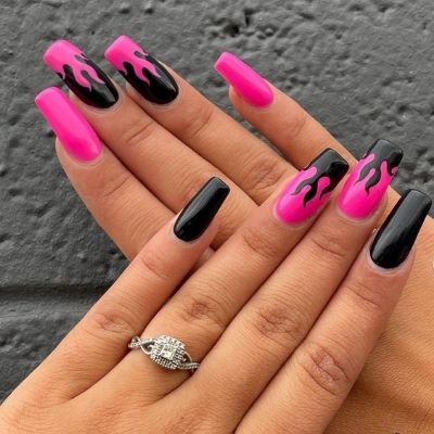 Black Pink Flame Gothic Ethereal Nails