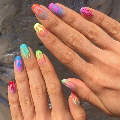 Crazy Colorful Flame Nails