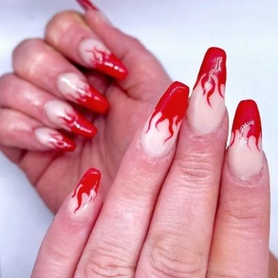 Fiery Red Flames Nails