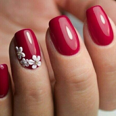 Floral Red Nails