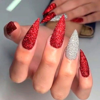 Glitter Red Nails