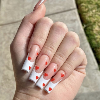 Red Nail With Hearts
