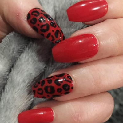 Red Nails With Animal Prints