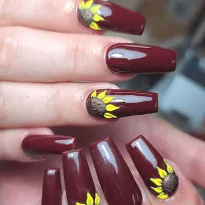 Chocolate Brown Sunflower Nails