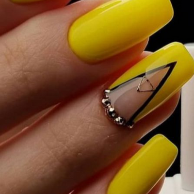 Minimal Yellow Triangle Nail Design