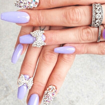 Pastel Nails With Rhinestones And Bow