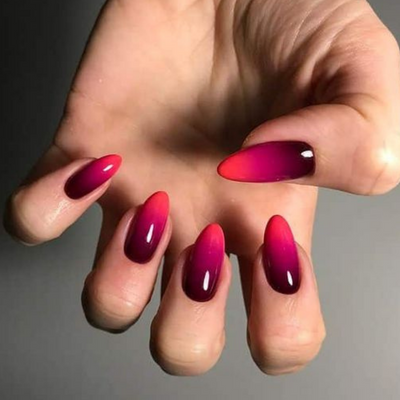 Raspberry Ombre Almond Nails