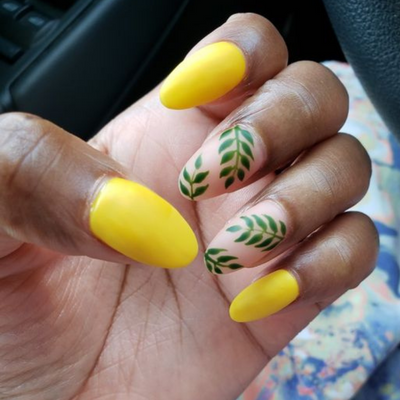 Yellow And Green Leaves Pattern Nails