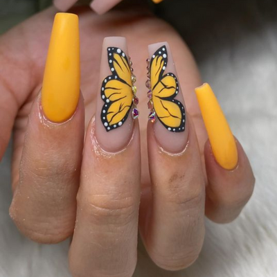 Yellow Butterfly Accent Nail