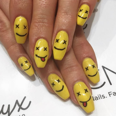 Yellow Smiley Face Nails