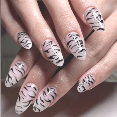 Zebra Hippie Almond Nails
