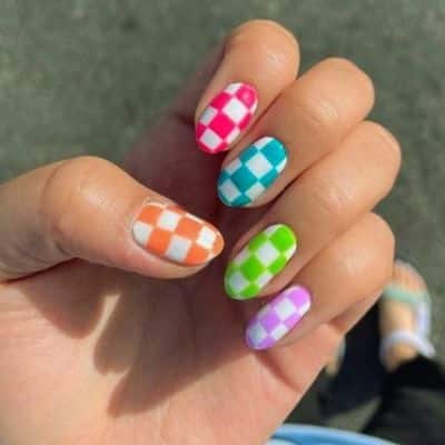 Colorful Checkered Nails