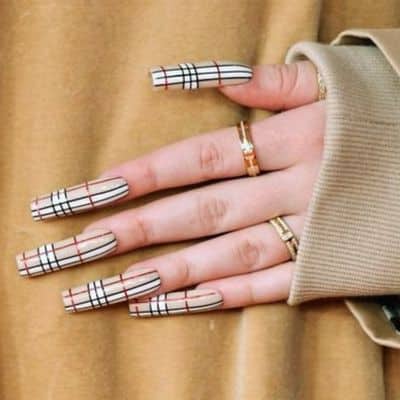 Long Milky Nails With Stripes
