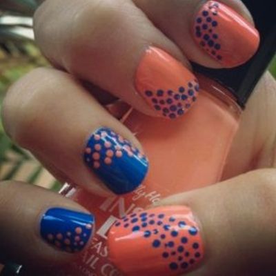 Navy Blue-Coral Dots