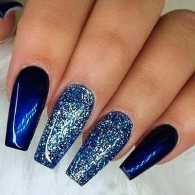 Navy Blue-Glittery Nails