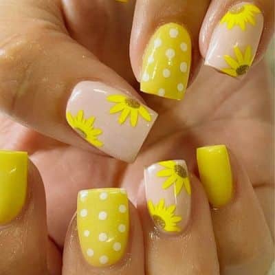 Sunflower And Polka Dot Nails