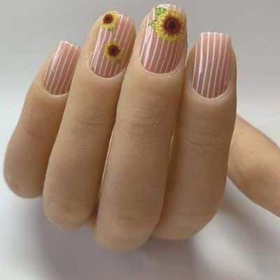 Sunflower And Stripe Nails