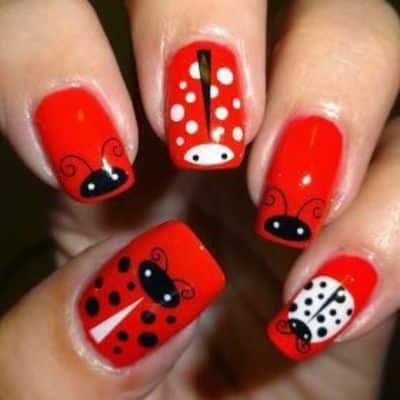 Black And Red Ladybug Nails