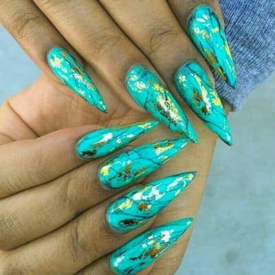 Gold Foil Stiletto Nail Design 