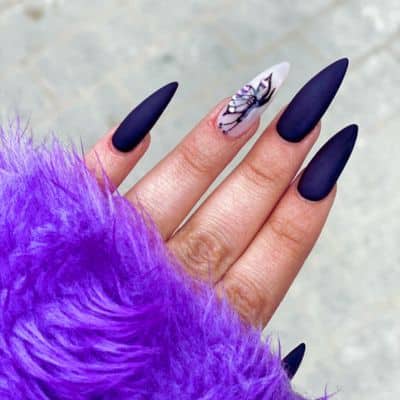 Matte Navy Blue Stiletto Nails