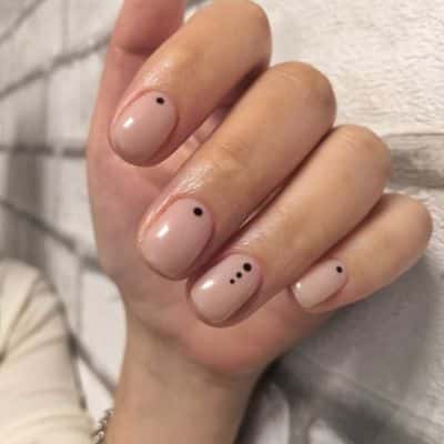 Nude-Black Polka Dot Nails