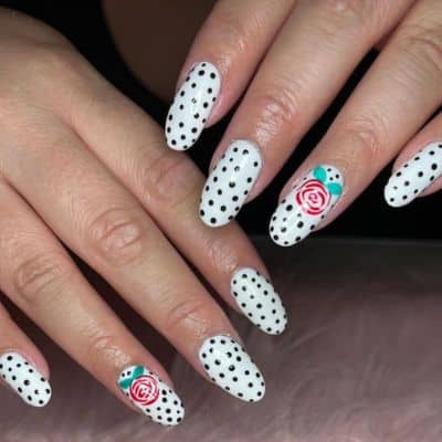 Polka Dot Rose Nail Design