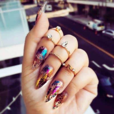 Rainbow Sparkle Stiletto Nails