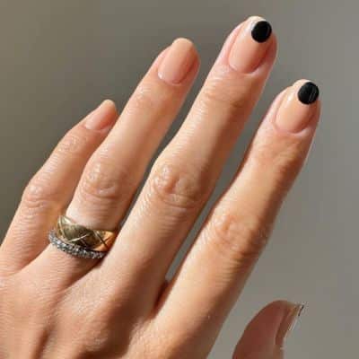 beige and black squoval nail design